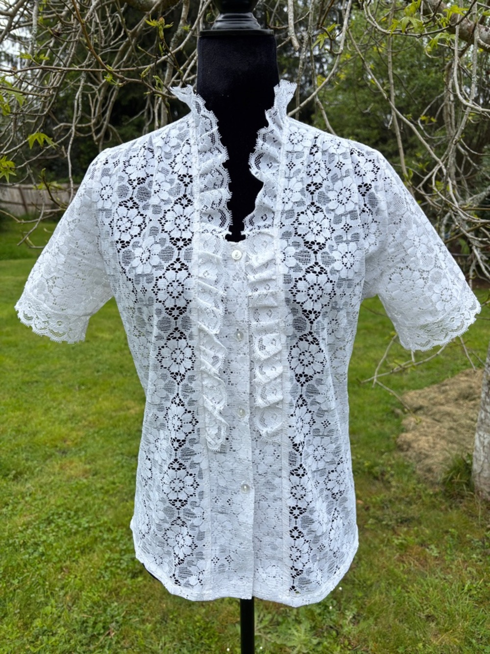 Vintage Lace Ruffle-Front Blouse